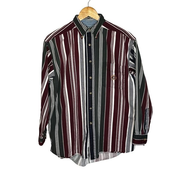 Vintage Ivy Crew 90s Stripe Button Down Shirt XL Preppy Country Western - Picture 1 of 9